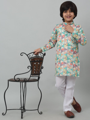 CENSAL Boys Festive & Party Kurta and Pyjama Set(Light Green Pack of 1)