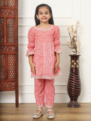 Readiprint Fashions Girls Festive & Party Kurta and Palazzo Set(Pink Pack of 1)