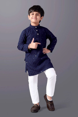 SHREEJI ENTERPRISE Boys Festive & Party, Wedding Kurta and Pyjama Set(Blue Pack of 1)