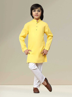 MUSTAKIN CREATION Baby Boys Casual Kurta and Pyjama Set(Yellow Pack of 1)