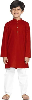 VDC CREATIONS Baby Boys Festive & Party Kurta and Pyjama Set(Maroon Pack of 1)