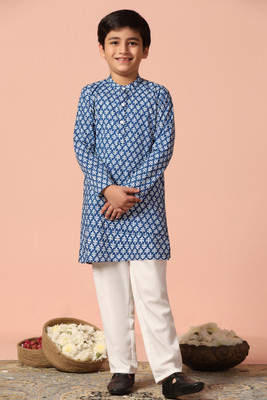 Sangria Boys Festive & Party Kurta and Pyjama Set(Blue Pack of 1)