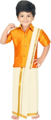 Jakas fashion Boys Festive & Party Kurta, Dhoti Pant & Dupatta Set(Yellow Pack of 1)