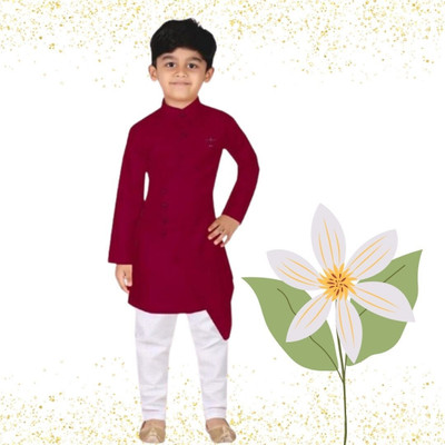 VDC CREATIONS Baby Boys Festive & Party Kurta and Pyjama Set(Maroon Pack of 1)