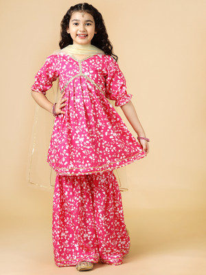 A.T.U.N. Girls Festive & Party Kurta, Pyjama & Dupatta Set(Pink Pack of 1)