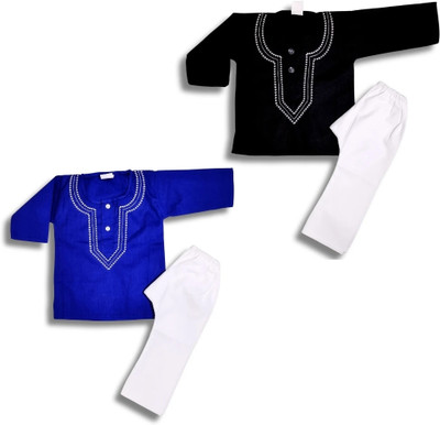 SHIVAAY Baby Boys Casual Kurta and Pyjama Set(Black Pack of 2)