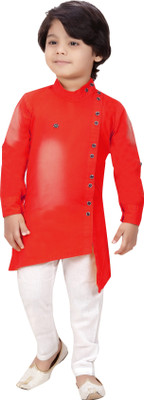 FASHION GRAB Boys Festive & Party Kurta and Pyjama Set(Red Pack of 1)