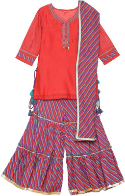 BIBA Girls Casual Kurta, Pyjama & Dupatta Set(Purple Pack of 3)