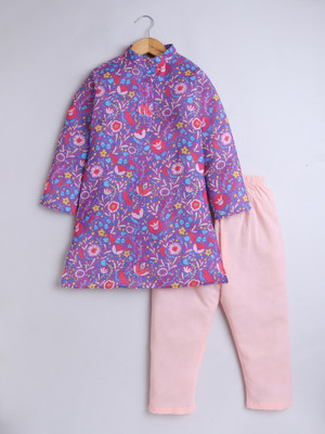 Aww Hunnie Boys Casual Kurta and Pyjama Set(Purple Pack of 1)