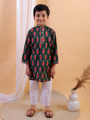 Junitos Boys Casual Kurta and Pyjama Set(Dark Green Pack of 1)