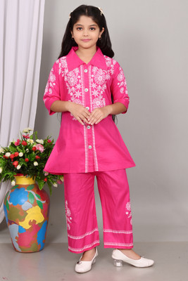 Maheera Fashion Girls Festive & Party Kurta and Patiala Set(Pink Pack of 1)