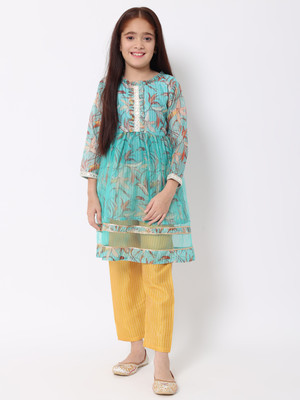 Readiprint Fashions Girls Festive & Party Top and Skirt Set(Green Pack of 1)