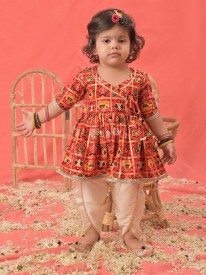 VASTRAMAY SISHU Baby Girls Festive & Party, Casual Kurta and Dhoti Pant Set(Red Pack of 1)