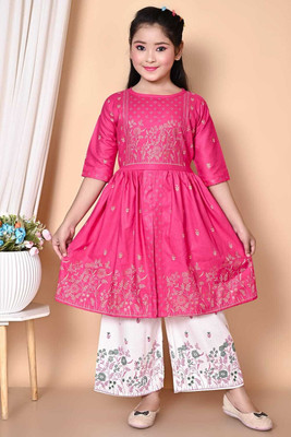 HAFIZA FASHION Baby Girls Festive & Party Kurta and Pyjama Set(Pink Pack of 1)