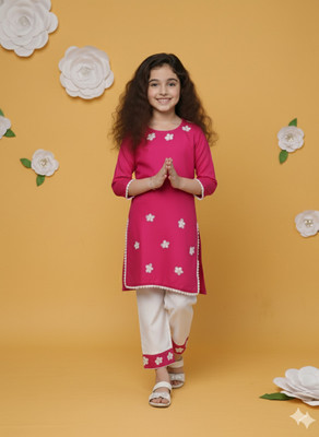 FLEXAA Girls Festive & Party, Casual, Formal, Wedding Kurta and Trouser Set(Pink Pack of 1)
