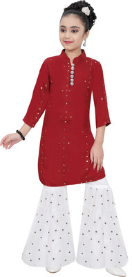 simran Girls Festive & Party Kurta and Palazzo Set(Maroon Pack of 1)