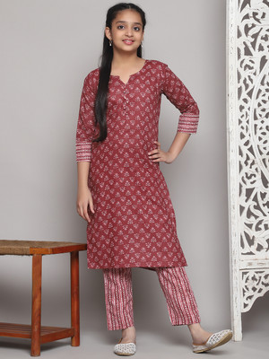 FLAMINGO FASHION Girls Casual Kurta and Churidar Set(Maroon Pack of 1)