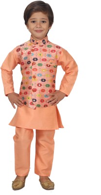 Arshia Fashions Boys Festive & Party Kurta, Waistcoat and Pyjama Set(Orange Pack of 1)