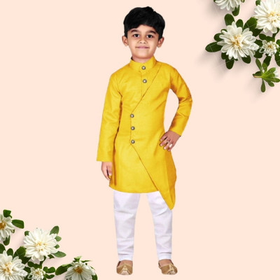 VDC CREATIONS Baby Boys Festive & Party Kurta and Pyjama Set(Yellow Pack of 1)