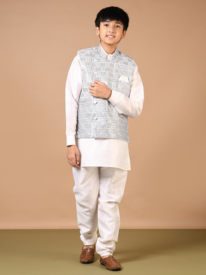 V-MART Boys Festive & Party Kurta and Pyjama Set(White Pack of 3)