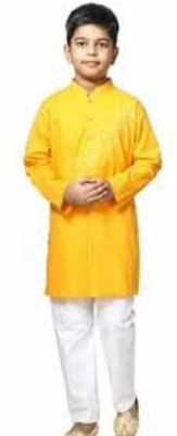 VDC CREATIONS Baby Boys Festive & Party Kurta and Pyjama Set(Yellow Pack of 1)