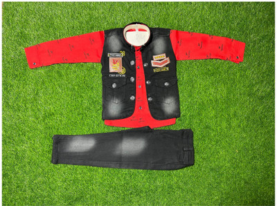Kidzarea Boys Wedding Shirt, Waistcoat and Pant Set(Maroon Pack of 1)