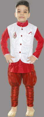 HouseOfCommon Boys Festive & Party Kurta and Pyjama Set(Maroon Pack of 1)
