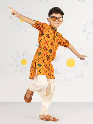 VASTRAMAY Boys Festive & Party Kurta and Pyjama Set(Yellow Pack of 1)
