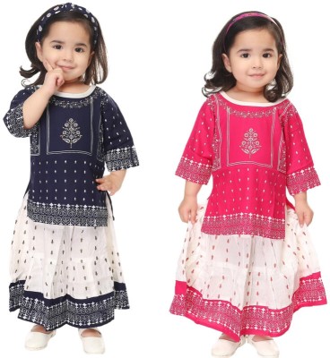 ROSE Baby Girls Festive & Party Kurta and Skirt Set(Multicolor Pack of 2)