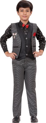 Go Berry Boys Festive & Party Shirt, Waistcoat and Pant Set(Grey Pack of 1)