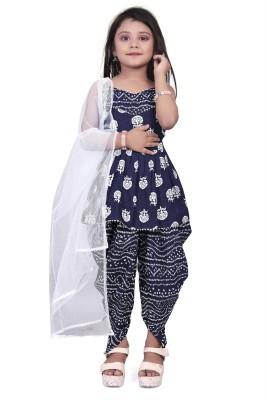 SUF FASHION Girls Casual Angarkha, Dhoti & Dupatta Set(Blue Pack of 1)