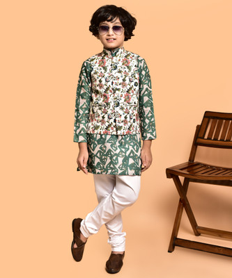 PRINTINIDA Baby Boys Casual Kurta and Pyjama Set(Green Pack of 1)
