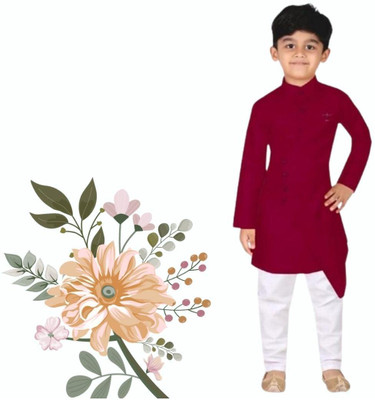 VC FASHION HUB Baby Boys Festive & Party Kurta and Pyjama Set(Maroon Pack of 1)