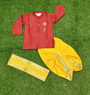 SR LASKAR FASHION Baby Boys Festive & Party Dhoti & Kurta Set(Maroon Pack of 1)