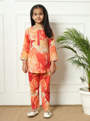 Readiprint Fashions Girls Festive & Party Kurta and Palazzo Set(Red Pack of 1)