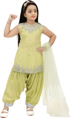 mg dresses Girls Festive & Party, Wedding Kurti, Patiala and Dupatta Set(Light Green Pack of 1)