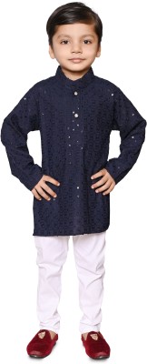 sahil collection Boys Festive & Party Kurta and Churidar Set(Dark Blue Pack of 1)