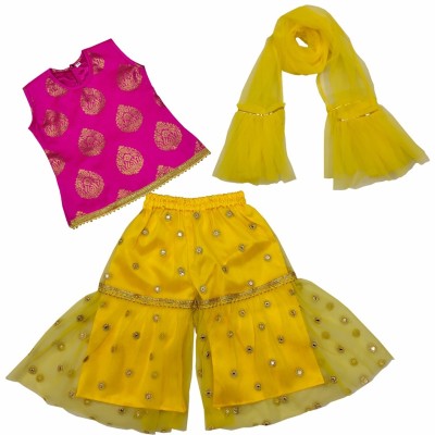 ALMS TRENDZ Baby Girls Casual Kurta and Palazzo Set(Yellow Pack of 1)