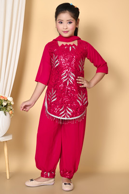 firstchoice creation Girls Casual Kurti, Patiala and Dupatta Set(Red Pack of 1)