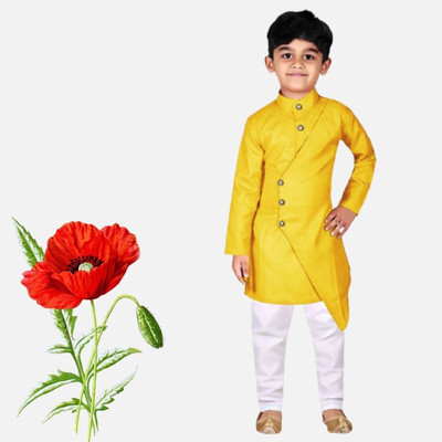VDC CREATIONS Baby Boys Festive & Party Kurta and Pyjama Set(Yellow Pack of 1)