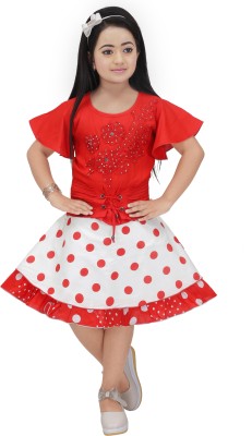 N FASHION AFIYA Girls Festive & Party Top and Skirt Set(Red Pack of 1)