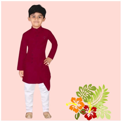 VC FASHION HUB Baby Boys Festive & Party Kurta and Pyjama Set(Maroon Pack of 1)