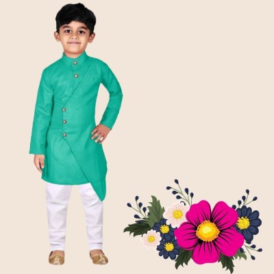 VCD FASHION HUB Baby Boys Festive & Party Kurta and Pyjama Set(Green Pack of 1)