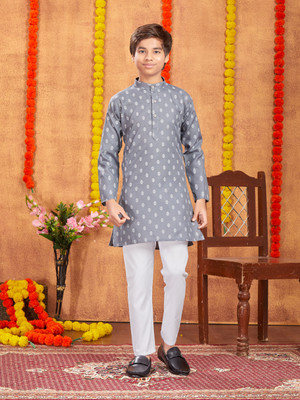 Aarika Baby Boys Festive & Party Kurta and Pyjama Set(Grey Pack of 1)