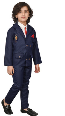 Fashionhub Boys Festive & Party Shirt, Waistcoat and Pant Set(Blue Pack of 1)