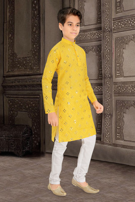 bitteR Boys Festive & Party, Wedding Kurta and Pyjama Set(Yellow Pack of 1)