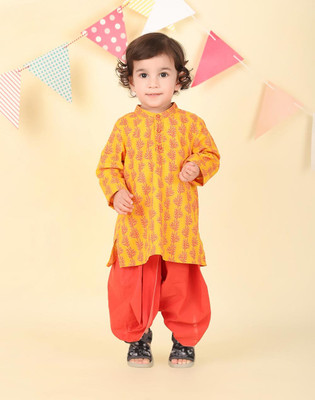 Fabindia Baby Boys Festive & Party Dhoti & Kurta Set(Yellow Pack of 1)