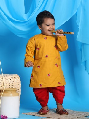 VASTRAMAY SISHU Baby Boys Casual Kurta and Dhoti Pant Set(Yellow Pack of 1)