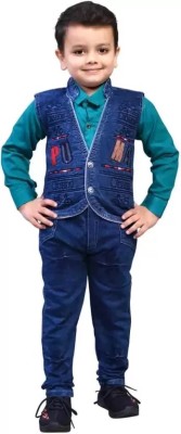 Anayra Fashion Boys Festive & Party, Formal Shirt, Waistcoat and Pant Set(Green Pack of 1)