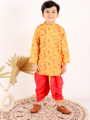 Superminis Boys Festive & Party Dhoti & Kurta Set(Orange Pack of 1)